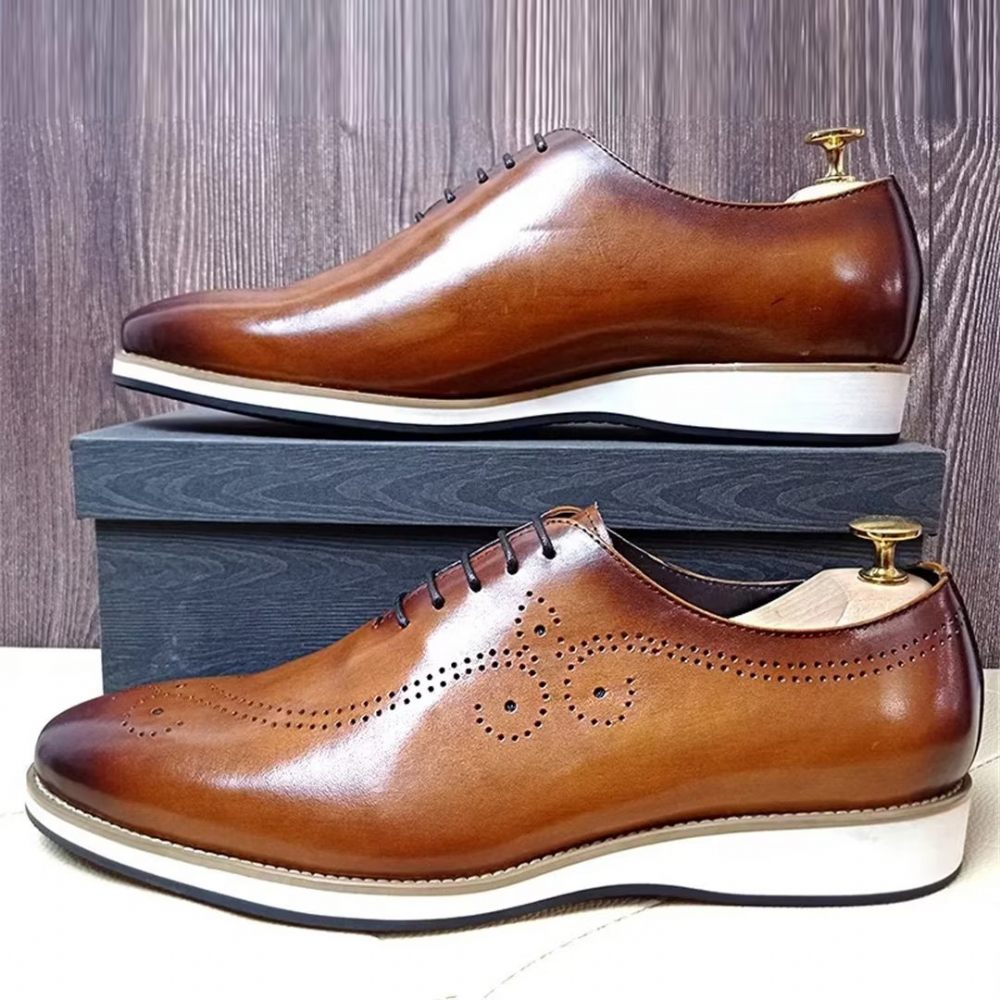 Chaussures Formelles Pour Hommes Bout Carré Décontractées Cuir Véritable - Marron