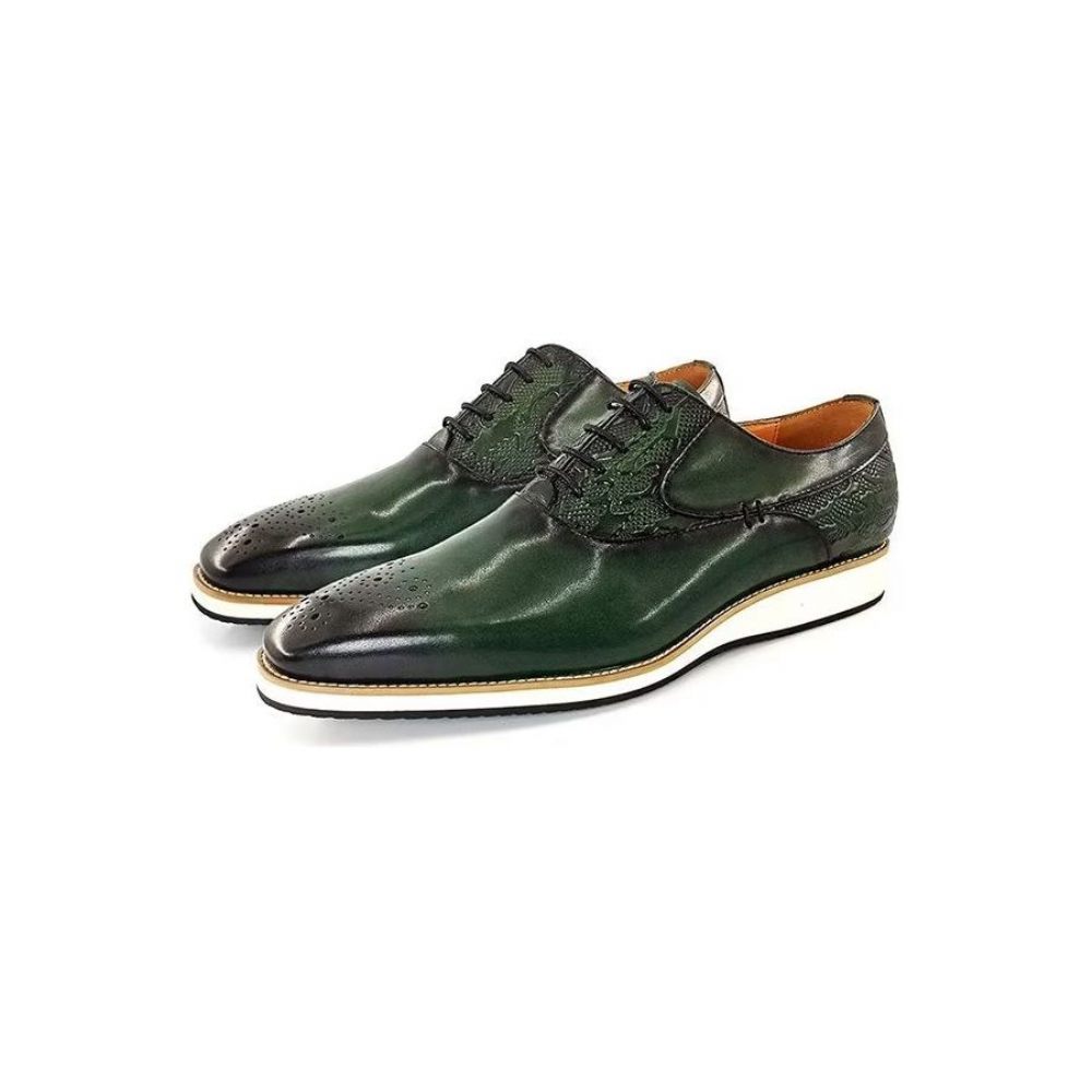 Chaussures Formelles Pour Hommes Bout Carré Décontractées Cuir Véritable - Vert