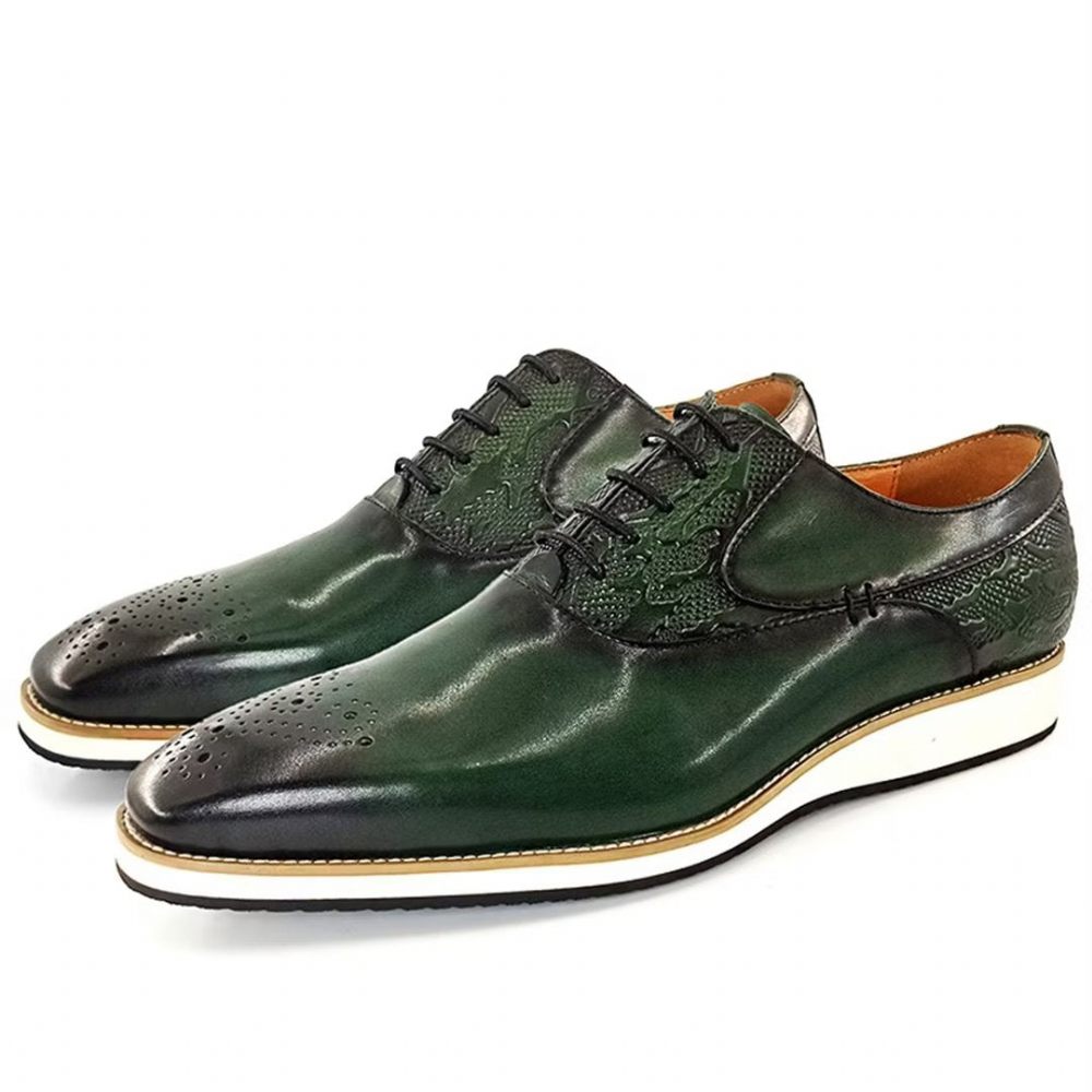 Chaussures Formelles Pour Hommes Bout Carré Décontractées Cuir Véritable - Vert