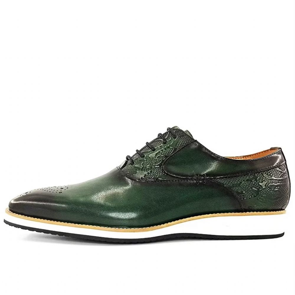 Chaussures Formelles Pour Hommes Bout Carré Décontractées Cuir Véritable - Vert