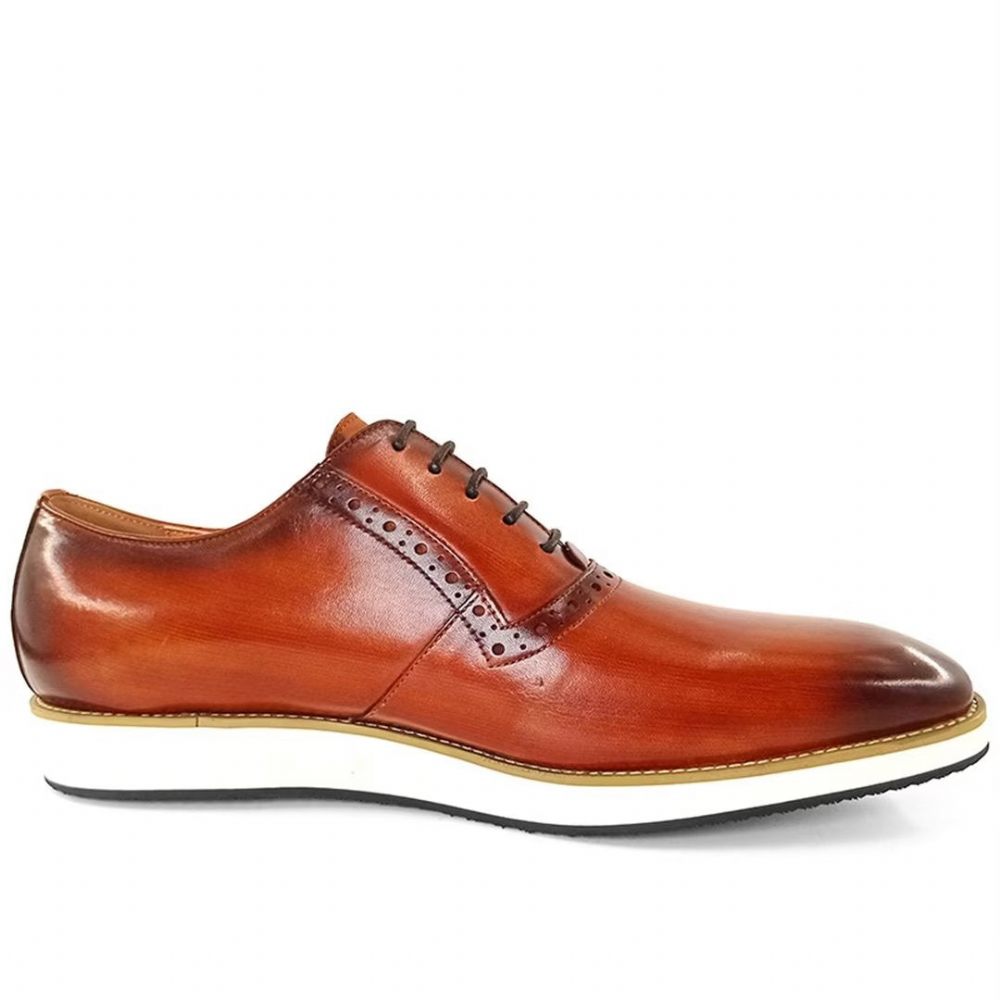 Chaussures Formelles Pour Hommes Bout Carré Décontractées Cuir Véritable - Rouge Marron