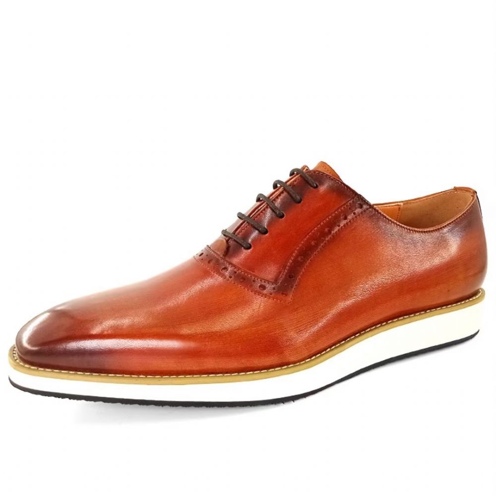 Chaussures Formelles Pour Hommes Bout Carré Décontractées Cuir Véritable - Rouge Marron