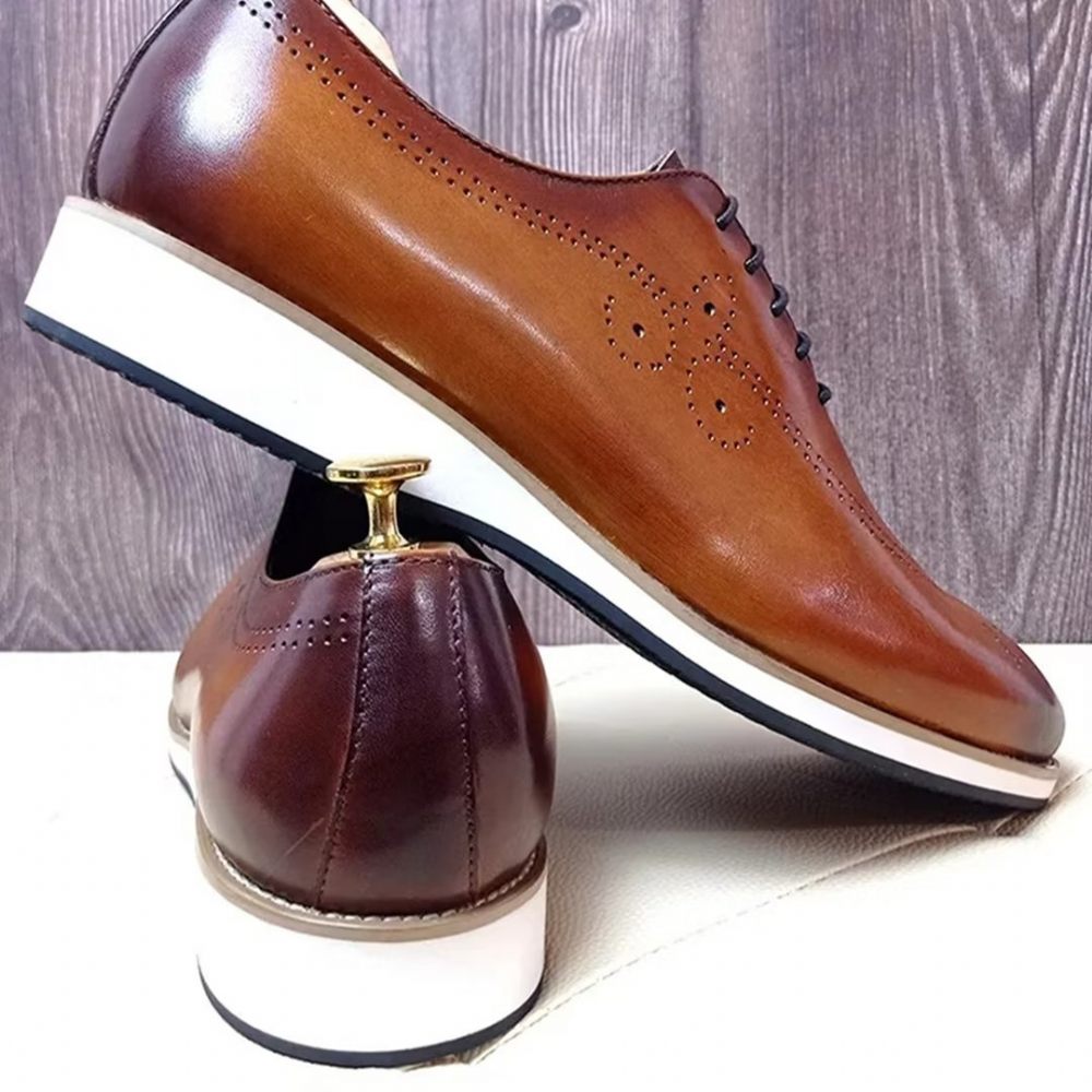 Chaussures Formelles Pour Hommes Bout Carré Décontractées Cuir Véritable - Rouge Marron