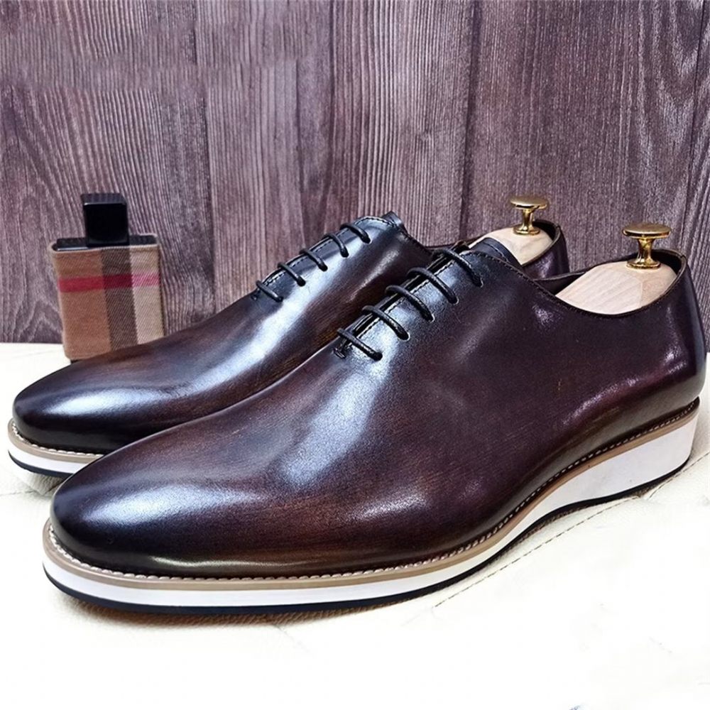 Chaussures Formelles Pour Hommes Bout Carré Décontractées Cuir Véritable - Marron Foncé