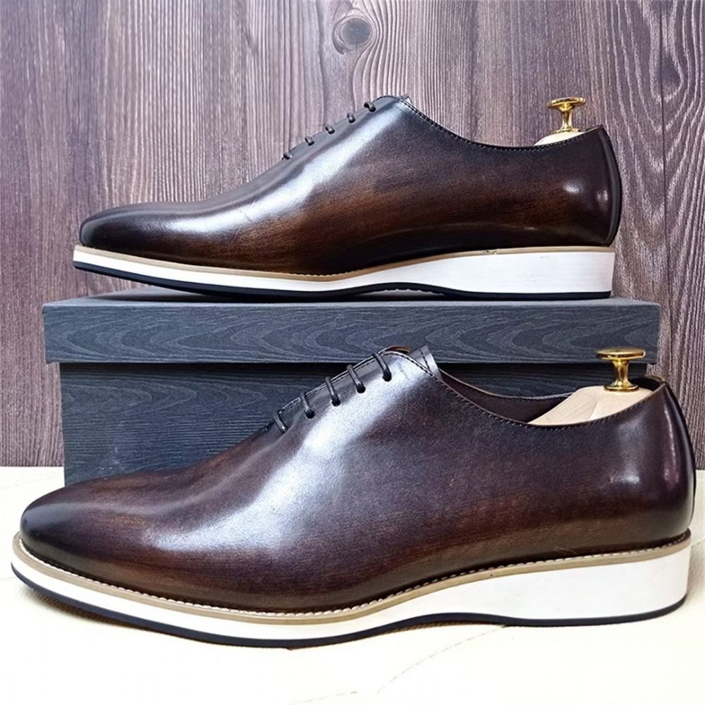 Chaussures Formelles Pour Hommes Bout Carré Décontractées Cuir Véritable - Marron Foncé