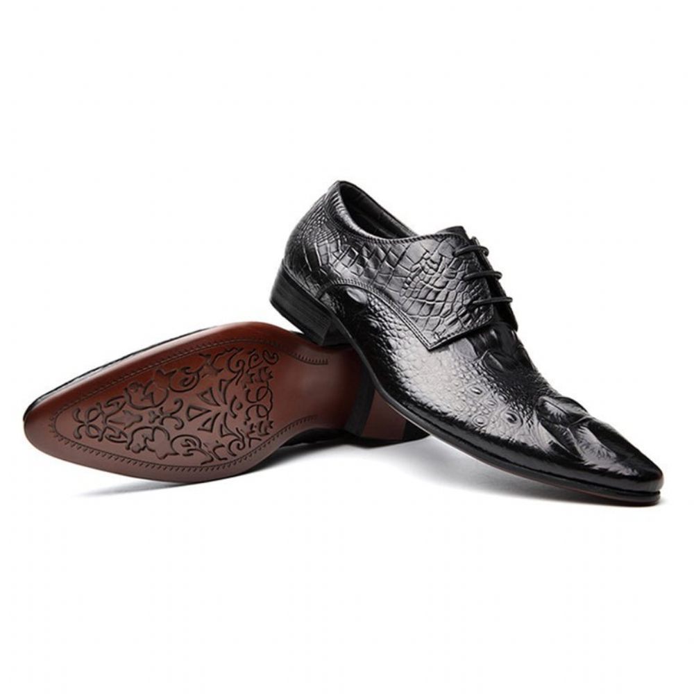 Chaussures Formelles Pour Hommes Bout Pointu Texture Alligator Habillées Richelieu - Noir