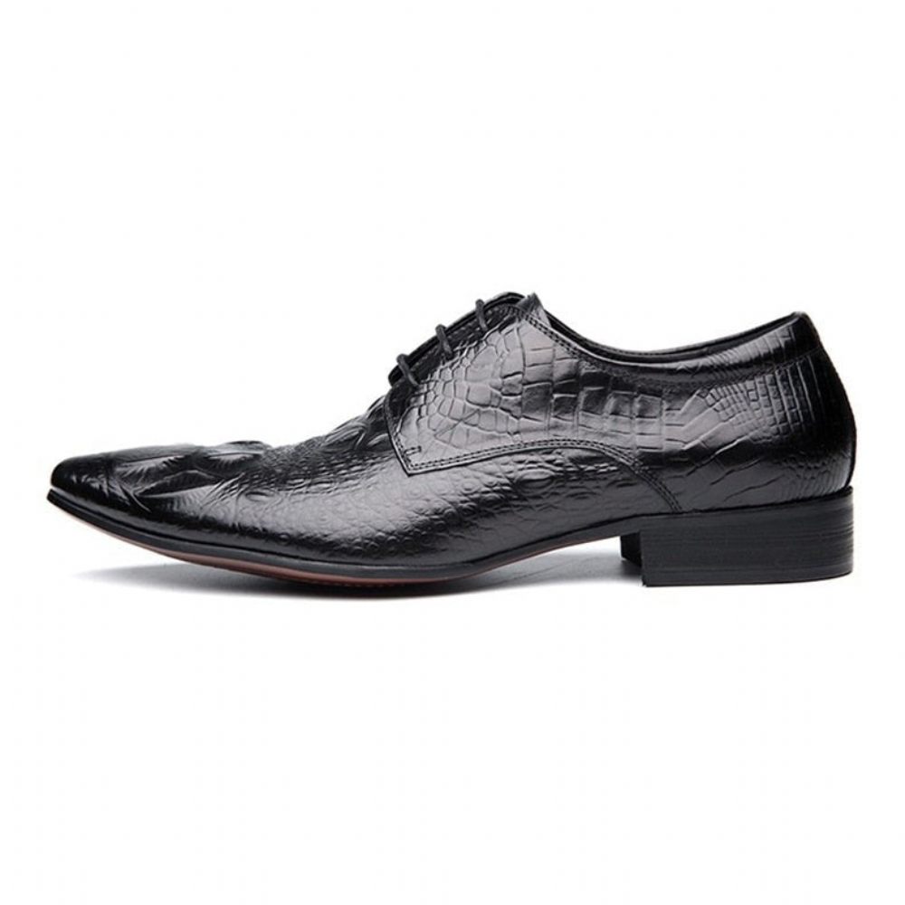 Chaussures Formelles Pour Hommes Bout Pointu Texture Alligator Habillées Richelieu - Noir