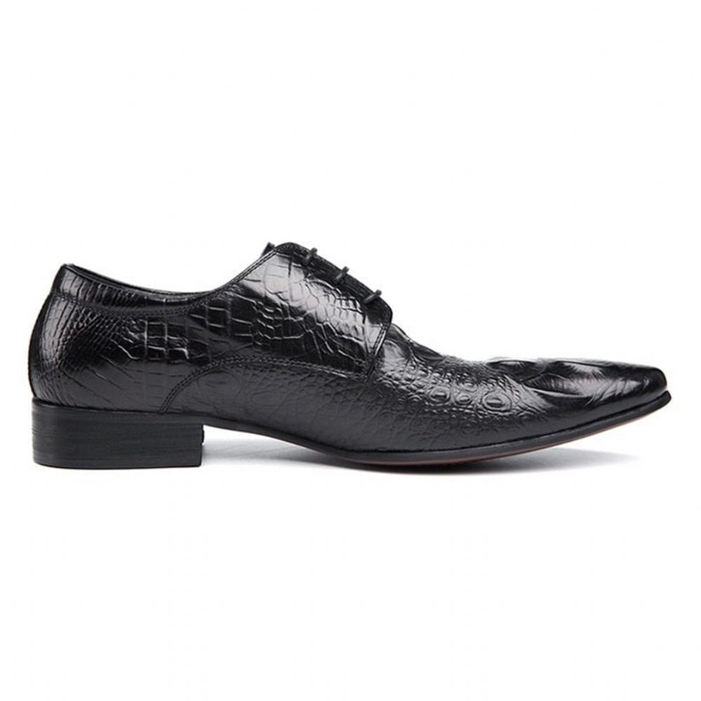 Chaussures Formelles Pour Hommes Bout Pointu Texture Alligator Habillées Richelieu - Noir