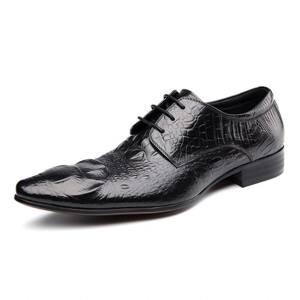 Chaussures Formelles Pour Hommes Bout Pointu Texture Alligator Habillées Richelieu - Noir