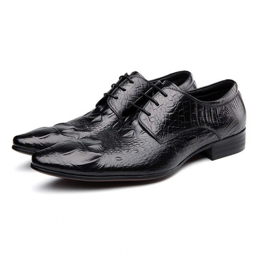 Chaussures Formelles Pour Hommes Bout Pointu Texture Alligator Habillées Richelieu - Noir