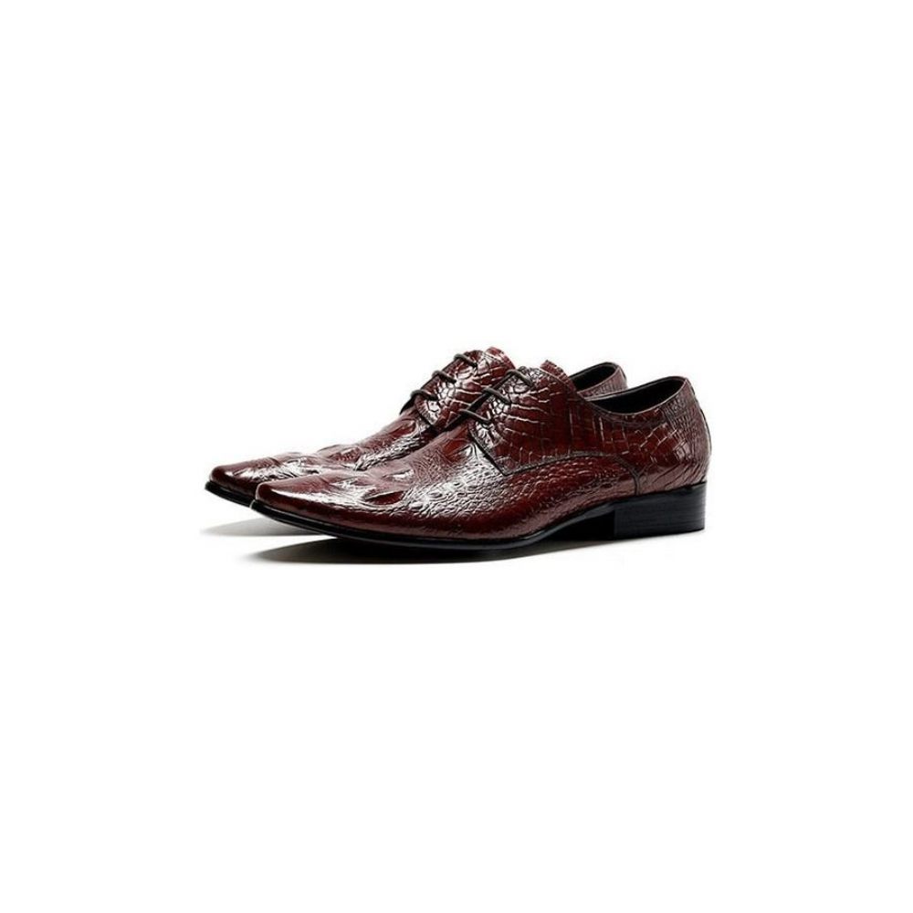 Chaussures Formelles Pour Hommes Bout Pointu Texture Alligator Habillées Richelieu - Rouge