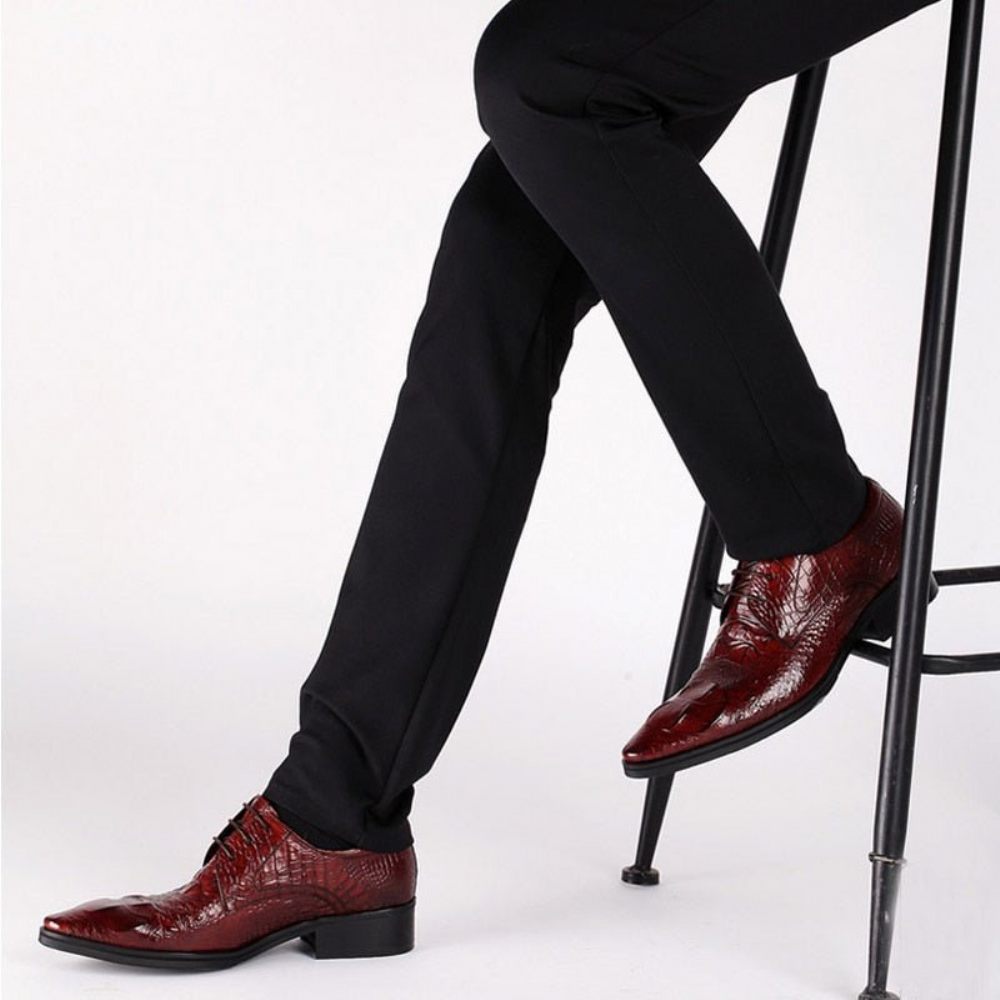 Chaussures Formelles Pour Hommes Bout Pointu Texture Alligator Habillées Richelieu - Rouge