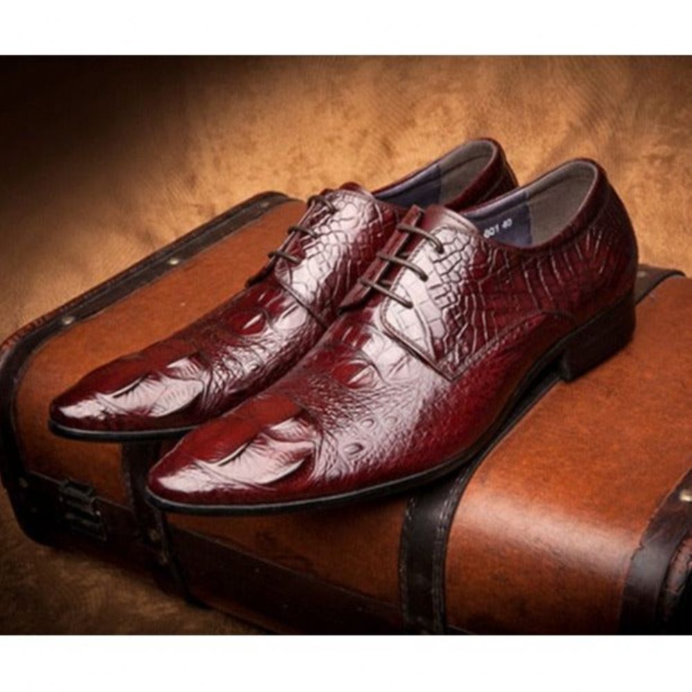 Chaussures Formelles Pour Hommes Bout Pointu Texture Alligator Habillées Richelieu - Rouge