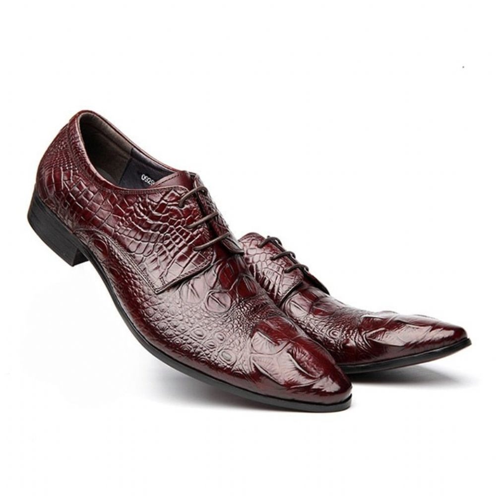 Chaussures Formelles Pour Hommes Bout Pointu Texture Alligator Habillées Richelieu - Rouge