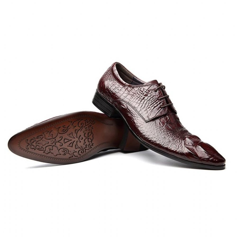 Chaussures Formelles Pour Hommes Bout Pointu Texture Alligator Habillées Richelieu - Rouge