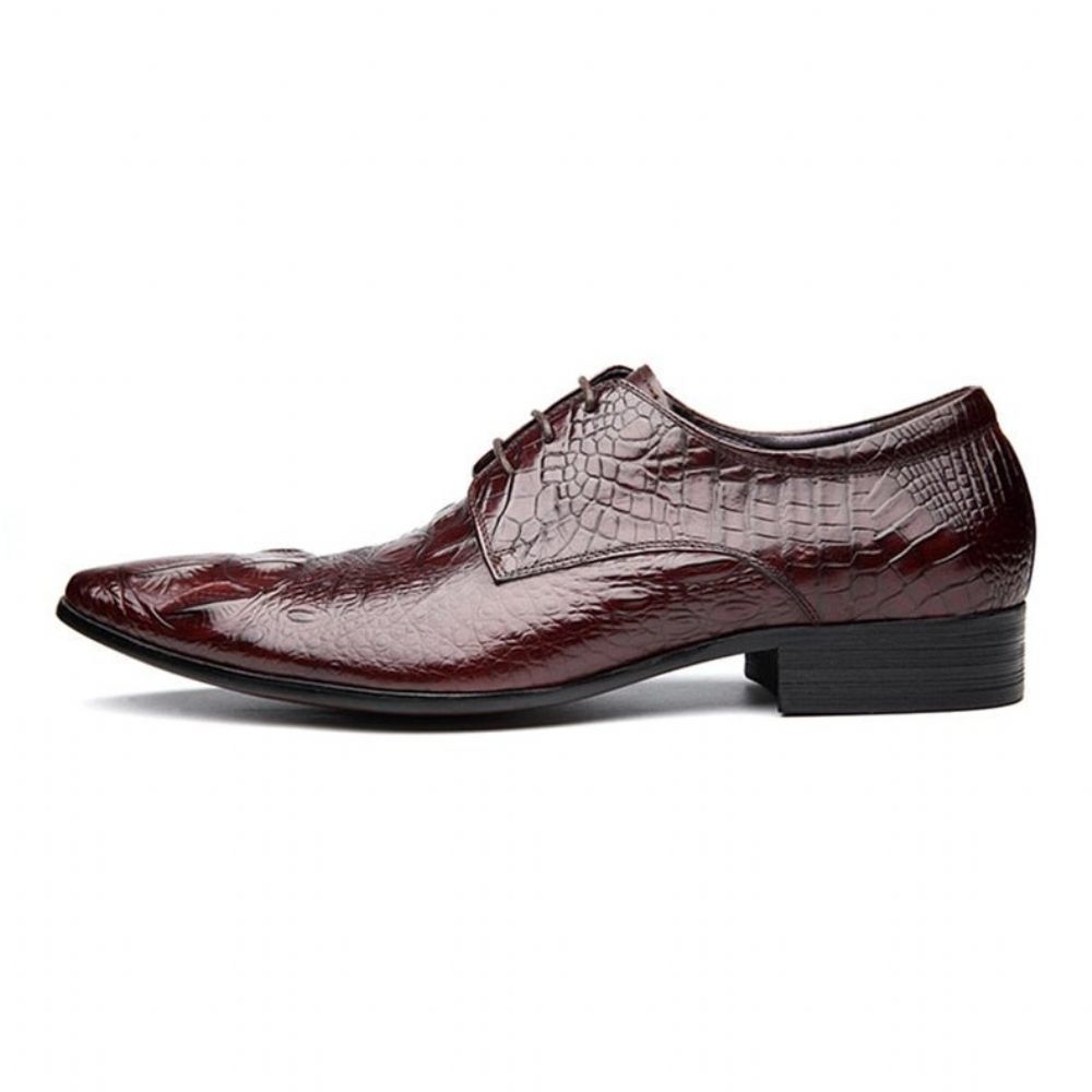 Chaussures Formelles Pour Hommes Bout Pointu Texture Alligator Habillées Richelieu - Rouge