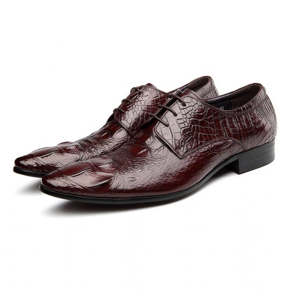 Chaussures Formelles Pour Hommes Bout Pointu Texture Alligator Habillées Richelieu - Rouge