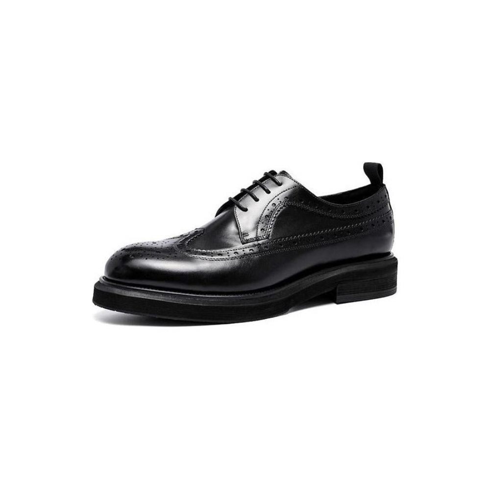 Chaussures Formelles Pour Hommes Brogues À Lacets Cuir Véritable - Noir