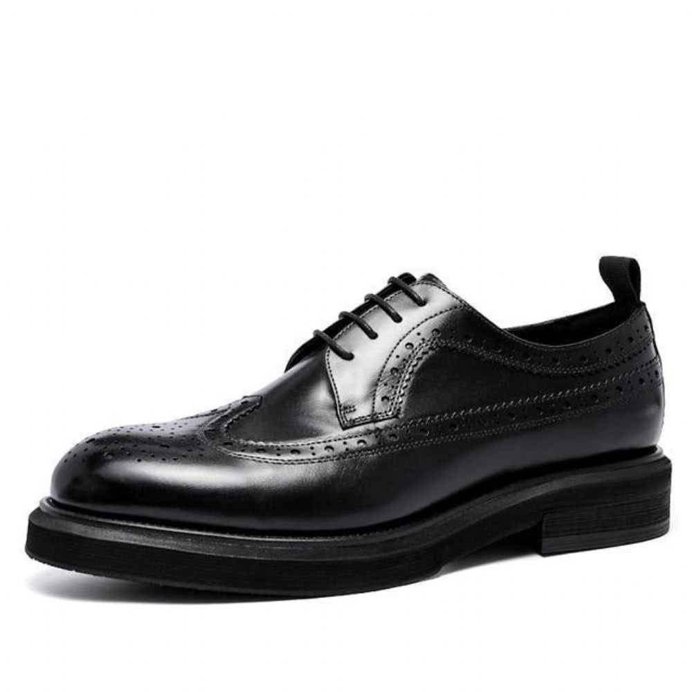 Chaussures Formelles Pour Hommes Brogues À Lacets Cuir Véritable - Noir