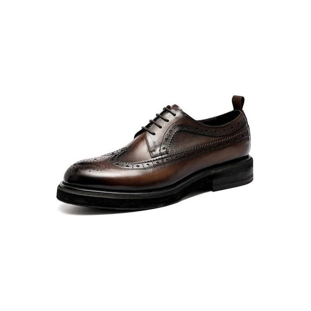 Chaussures Formelles Pour Hommes Brogues À Lacets Cuir Véritable - Café