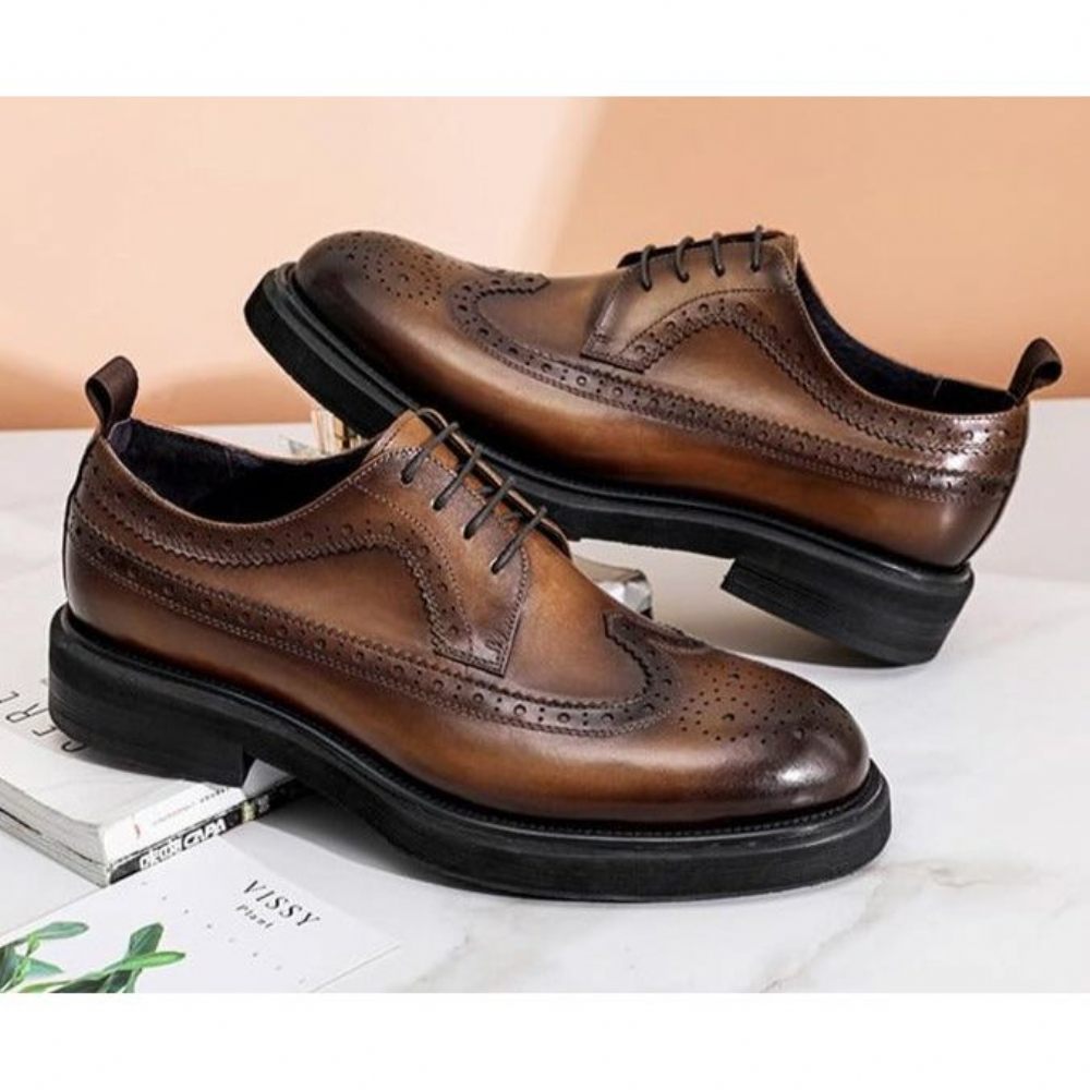 Chaussures Formelles Pour Hommes Brogues À Lacets Cuir Véritable - Marron