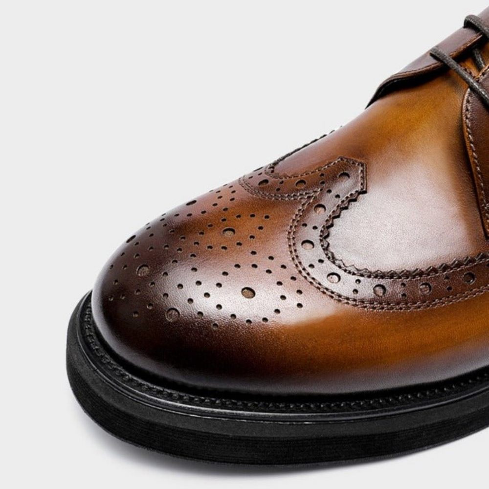 Chaussures Formelles Pour Hommes Brogues À Lacets Cuir Véritable - Marron