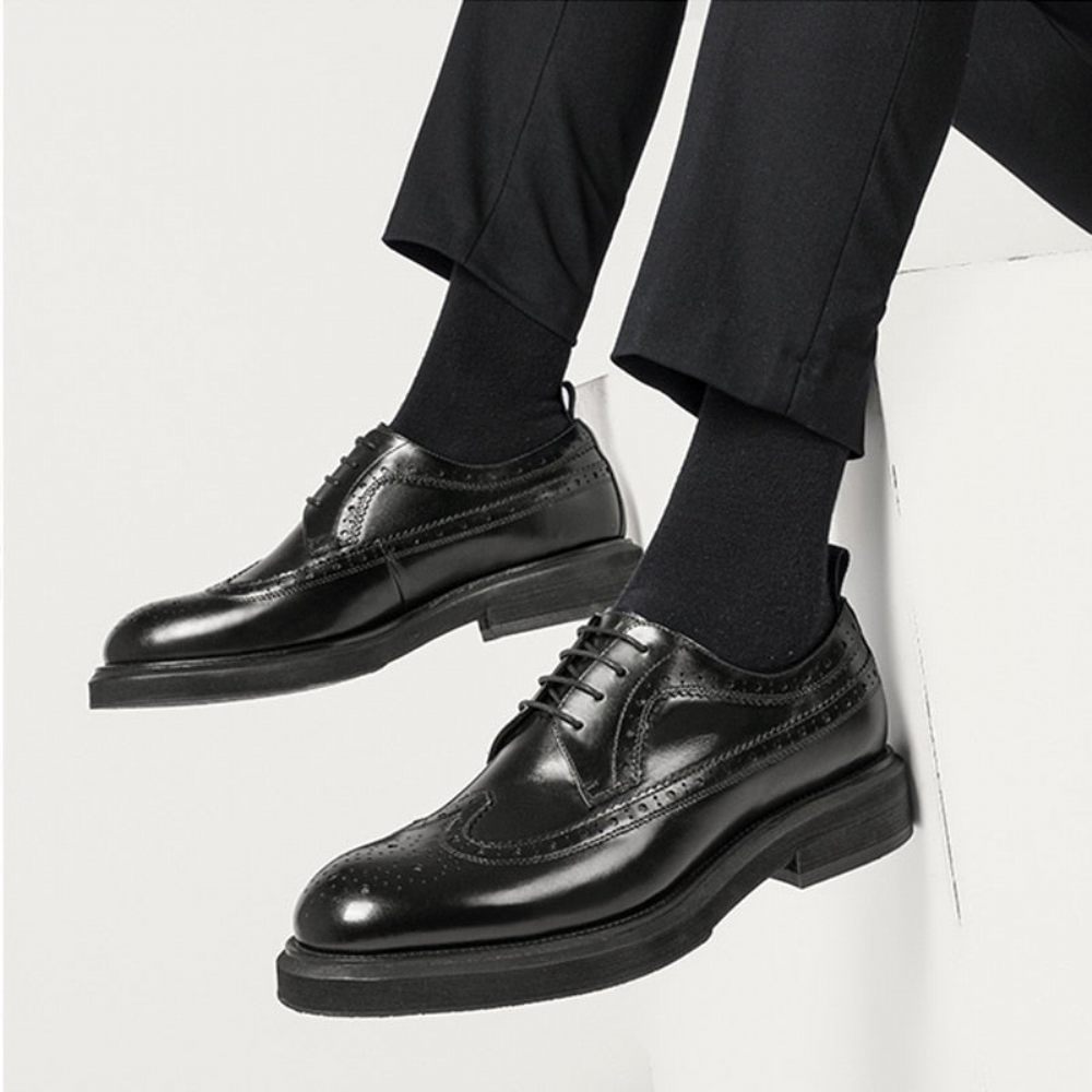 Chaussures Formelles Pour Hommes Brogues À Lacets Cuir Véritable - Noir