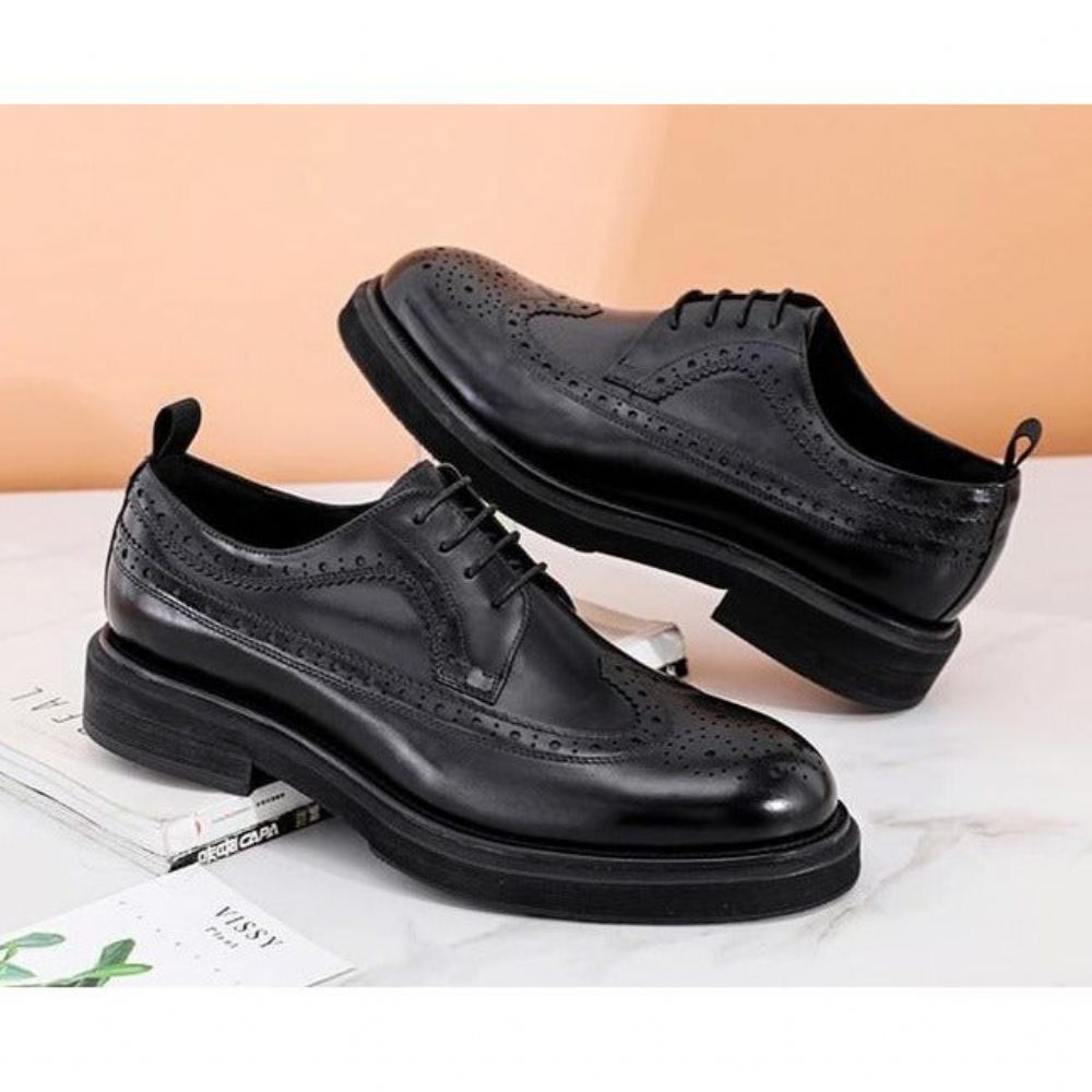 Chaussures Formelles Pour Hommes Brogues À Lacets Cuir Véritable - Noir