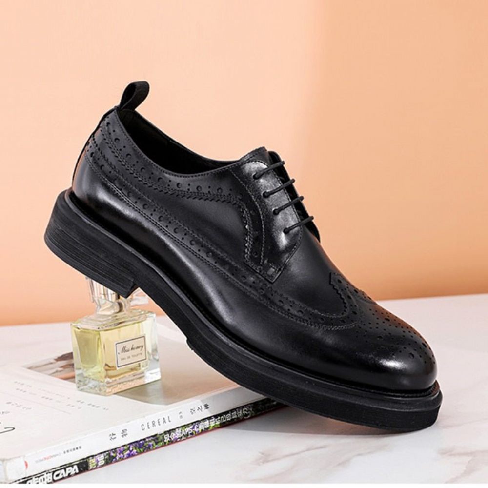 Chaussures Formelles Pour Hommes Brogues À Lacets Cuir Véritable - Noir