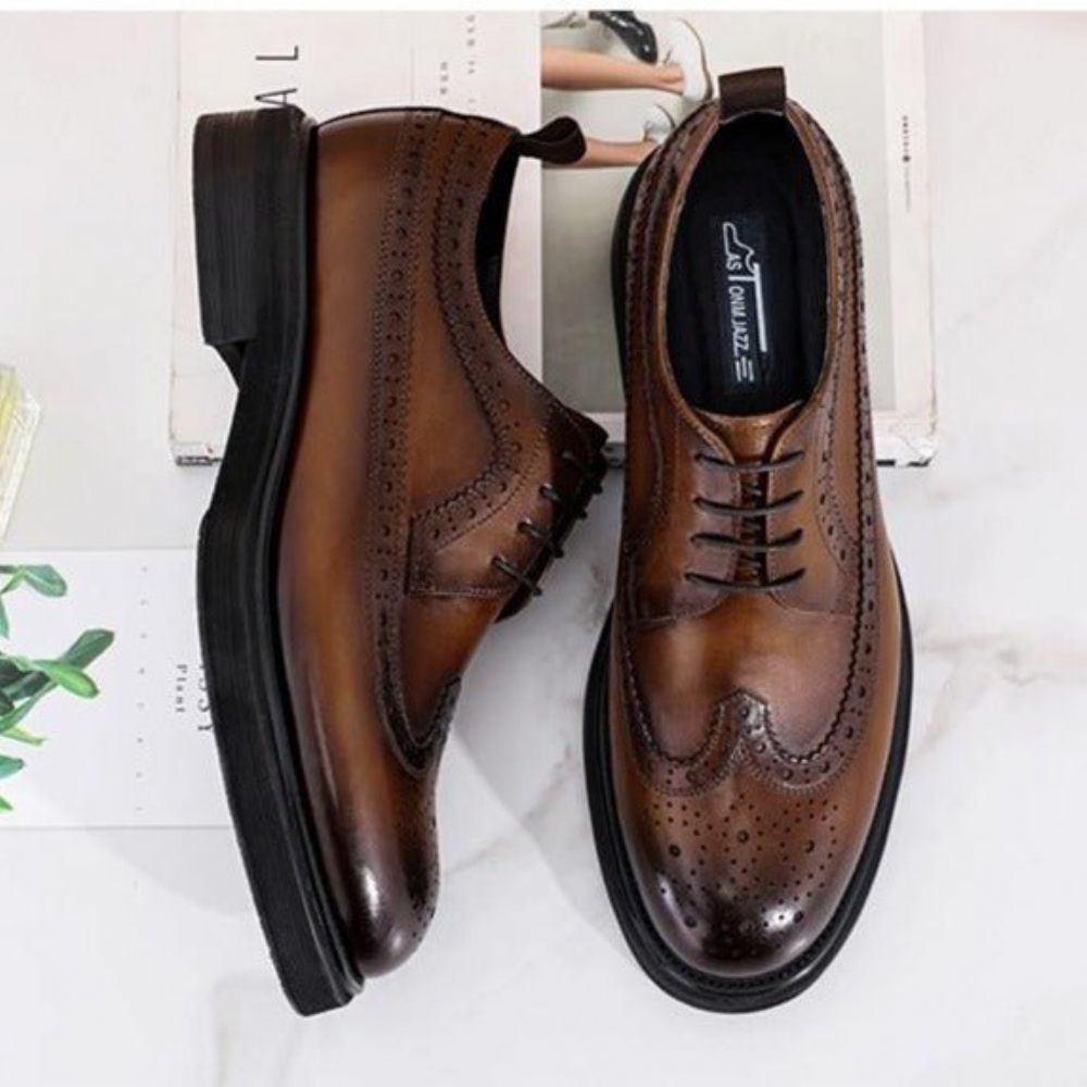 Chaussures Formelles Pour Hommes Brogues À Lacets Cuir Véritable - Marron