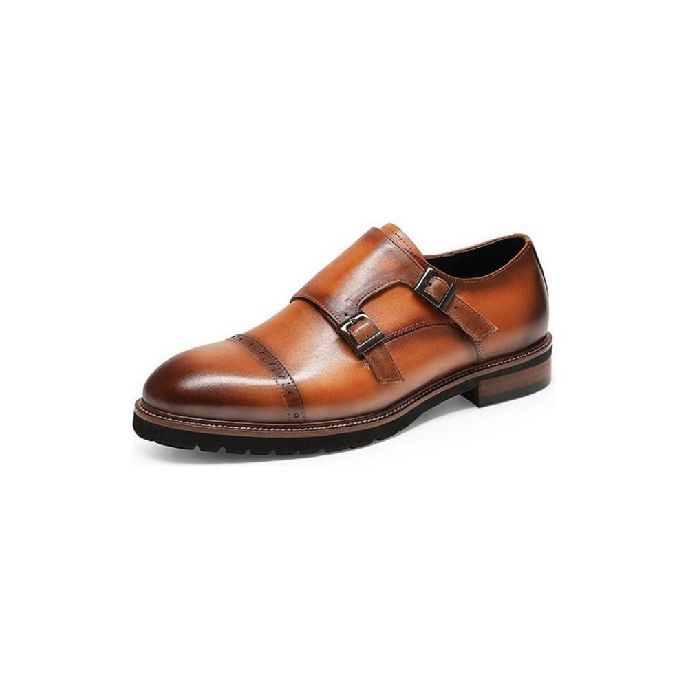 Chaussures Formelles Pour Hommes Buckluxe Décontractées À Sangle Richelieu Exotique - Café