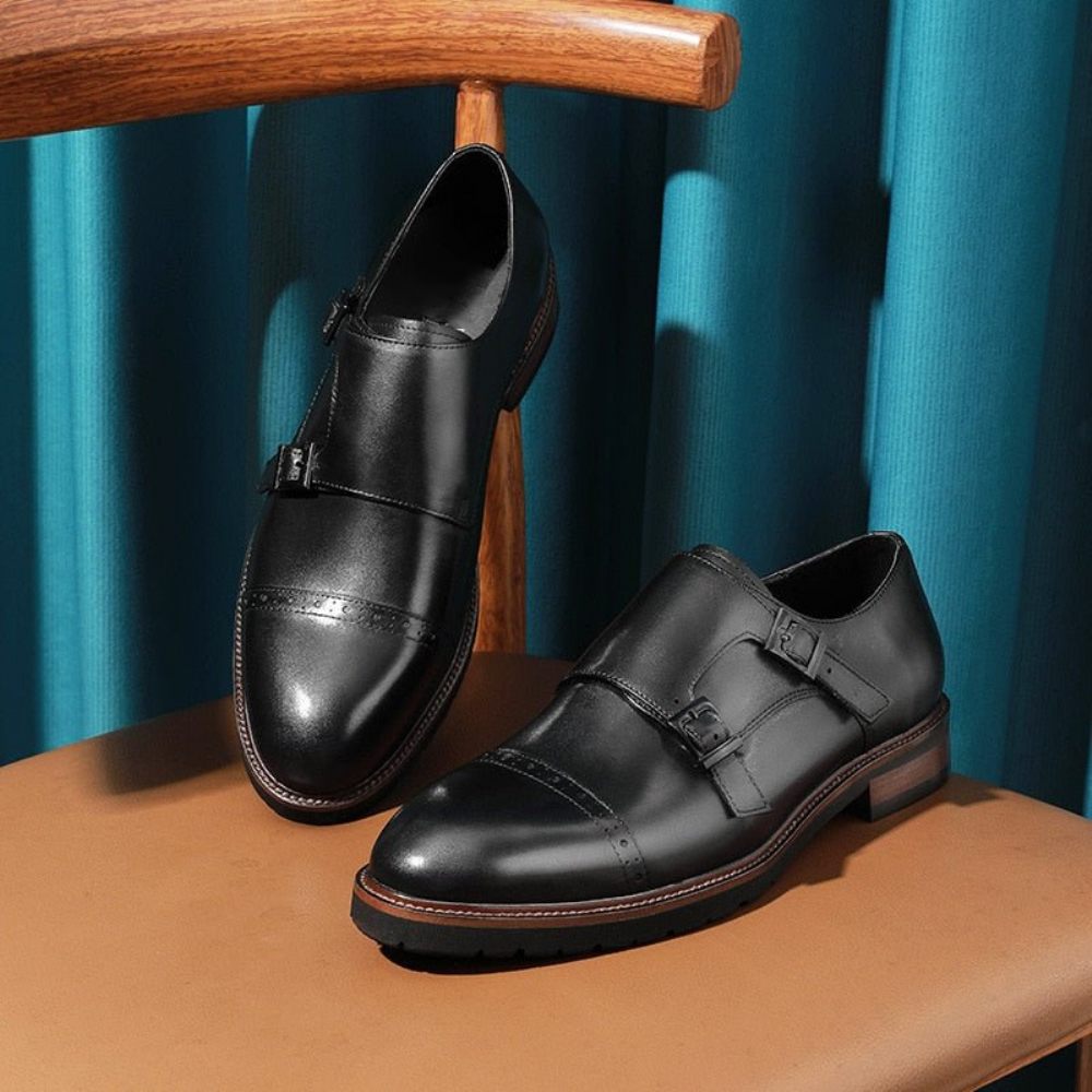 Chaussures Formelles Pour Hommes Buckluxe Décontractées À Sangle Richelieu Exotique - Noir