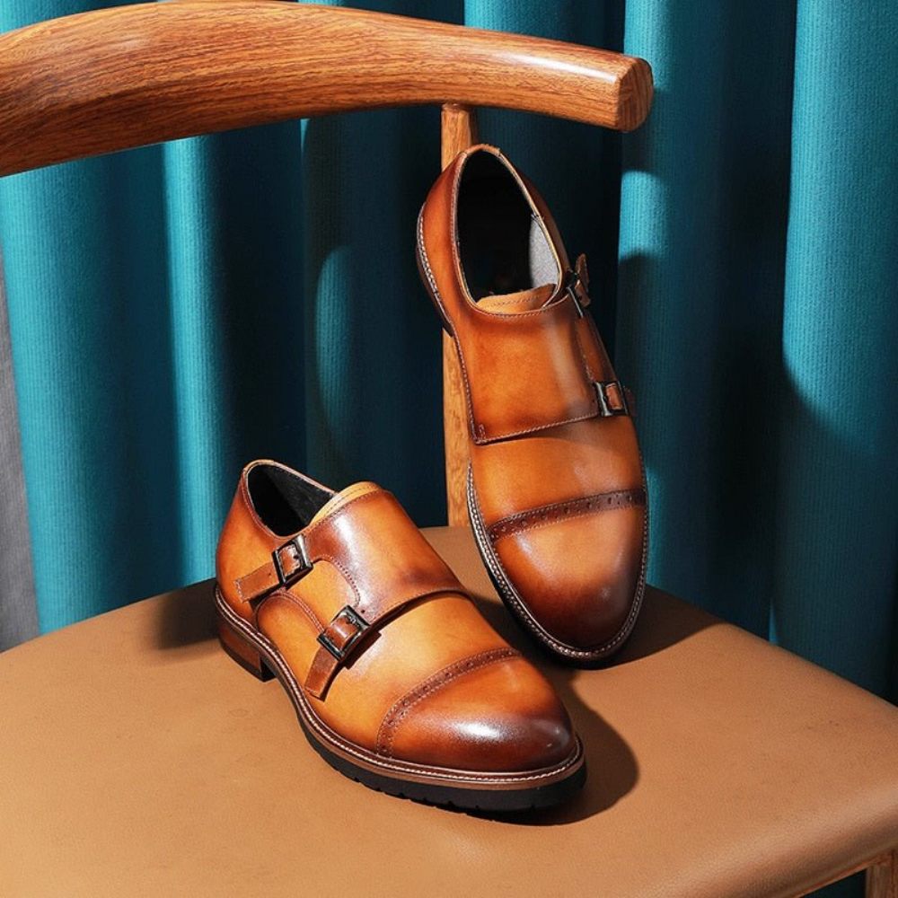 Chaussures Formelles Pour Hommes Buckluxe Décontractées À Sangle Richelieu Exotique - Café