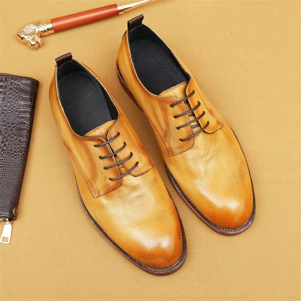 Chaussures Formelles Pour Hommes Bureau Élégantes Cuir Britannique Sculpté - Jaune