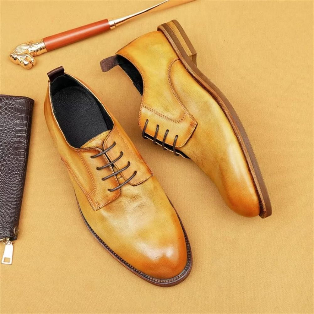 Chaussures Formelles Pour Hommes Bureau Élégantes Cuir Britannique Sculpté - Jaune