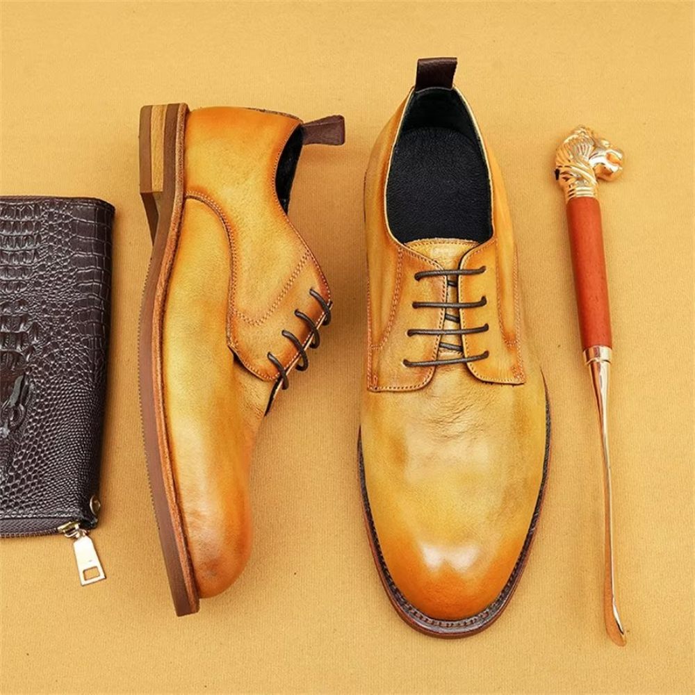 Chaussures Formelles Pour Hommes Bureau Élégantes Cuir Britannique Sculpté - Jaune