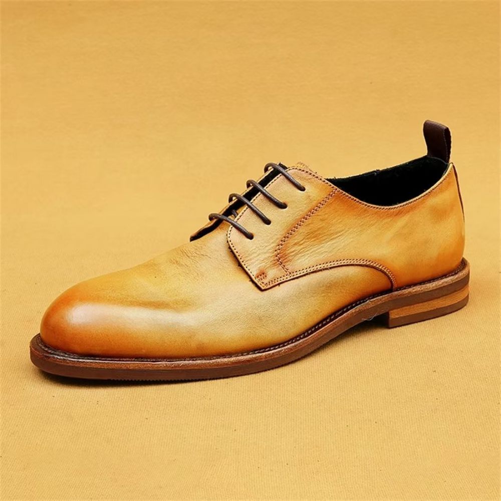 Chaussures Formelles Pour Hommes Bureau Élégantes Cuir Britannique Sculpté - Jaune