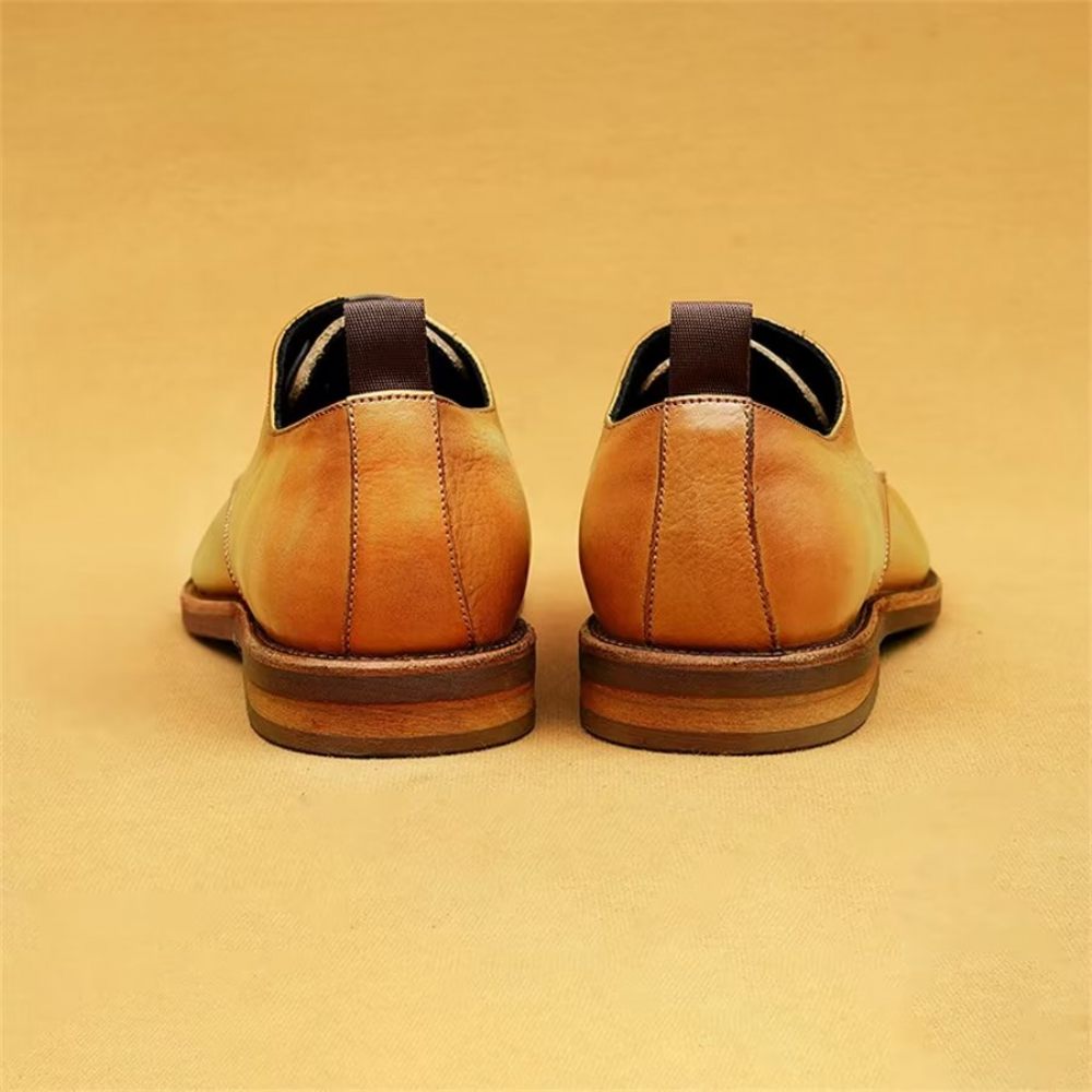 Chaussures Formelles Pour Hommes Bureau Élégantes Cuir Britannique Sculpté - Jaune