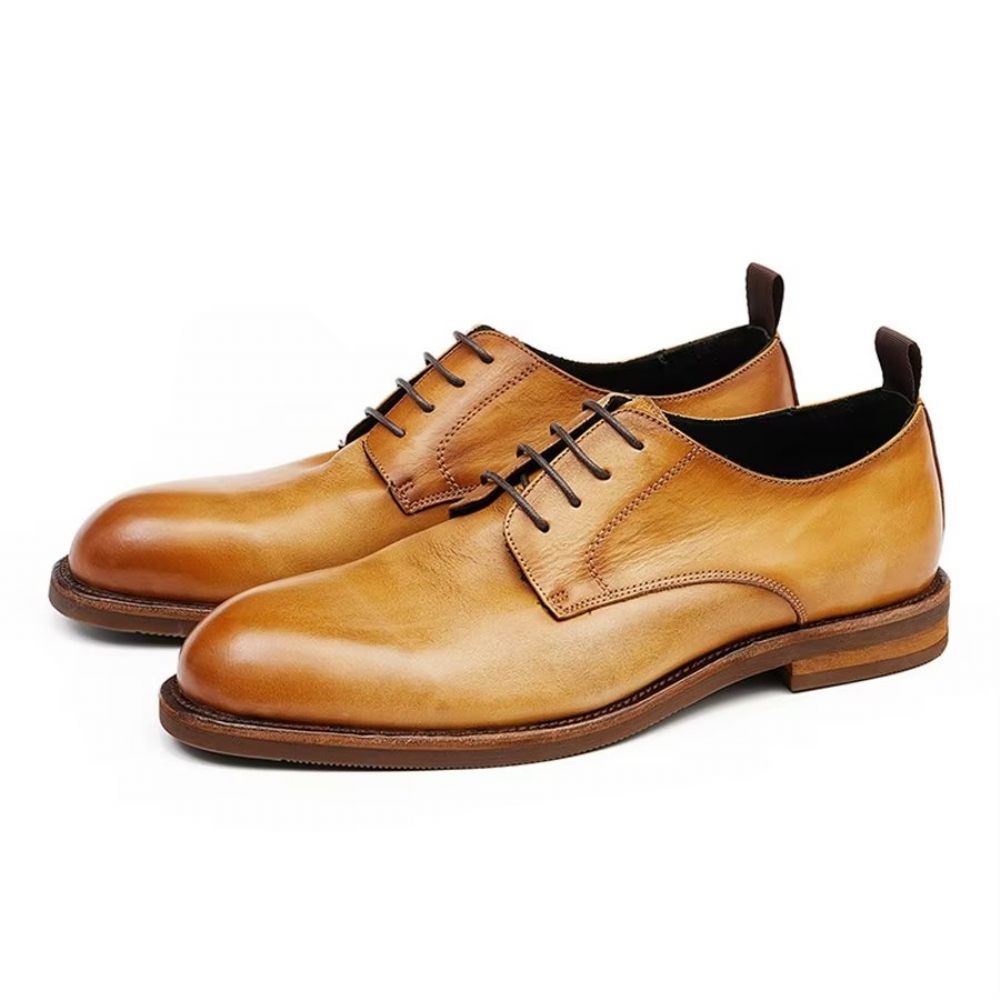 Chaussures Formelles Pour Hommes Bureau Élégantes Cuir Britannique Sculpté - Jaune