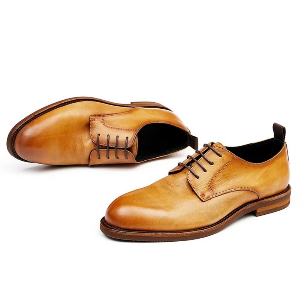 Chaussures Formelles Pour Hommes Bureau Élégantes Cuir Britannique Sculpté - Jaune