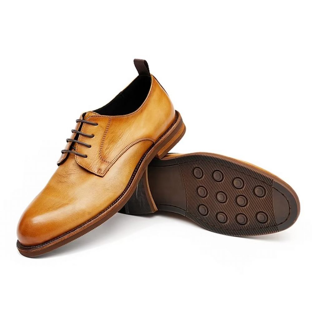 Chaussures Formelles Pour Hommes Bureau Élégantes Cuir Britannique Sculpté - Jaune