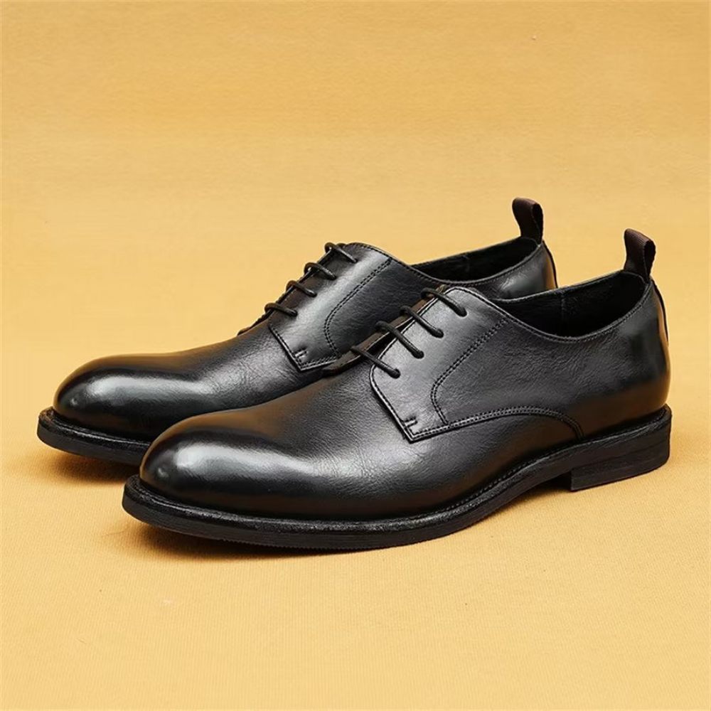 Chaussures Formelles Pour Hommes Bureau Élégantes Cuir Britannique Sculpté - Noir