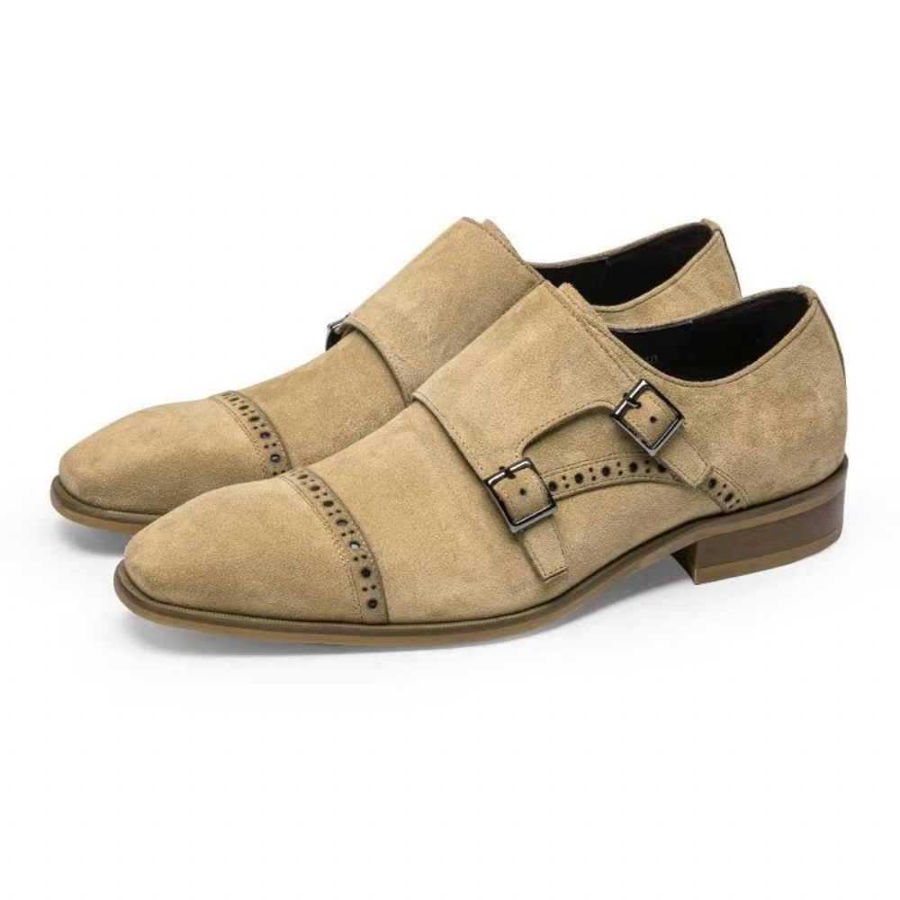 Chaussures Formelles Pour Hommes Chic Boucle Fermeture Monkstraps Habillées - Beige