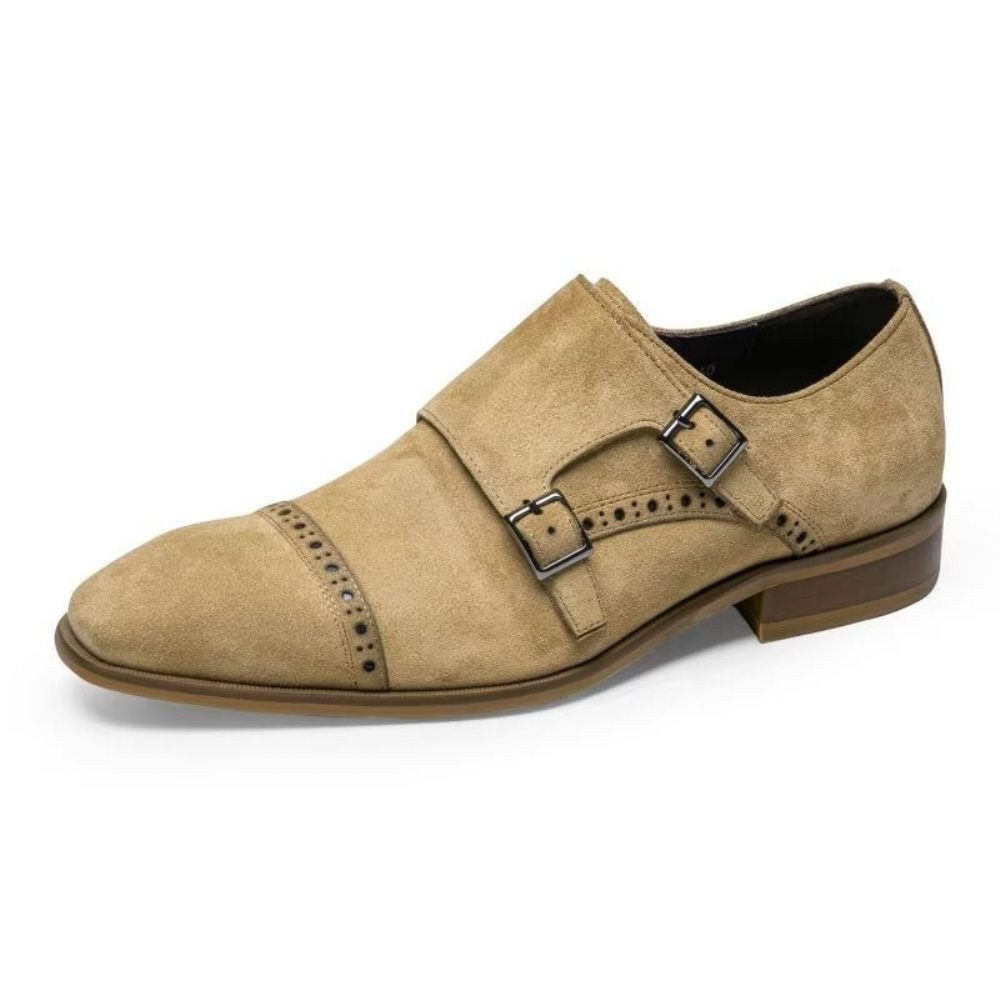 Chaussures Formelles Pour Hommes Chic Boucle Fermeture Monkstraps Habillées - Beige