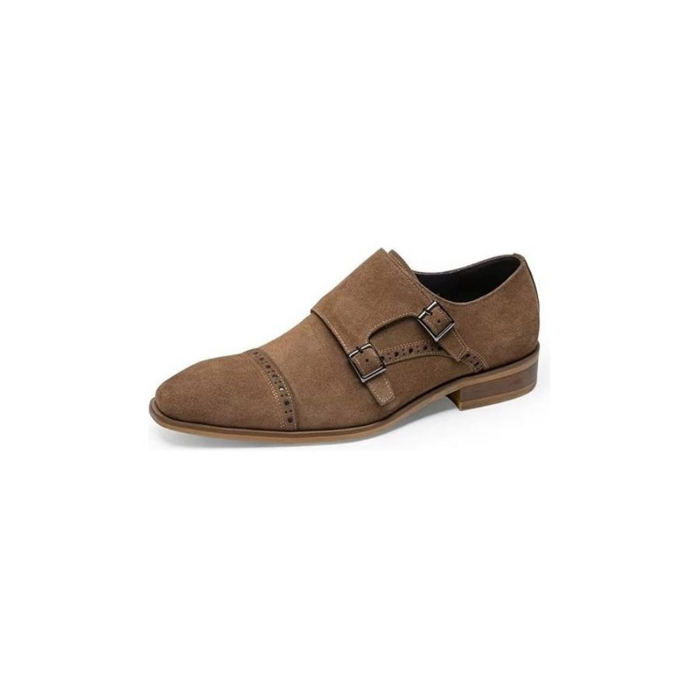 Chaussures Formelles Pour Hommes Chic Boucle Fermeture Monkstraps Habillées - Marron