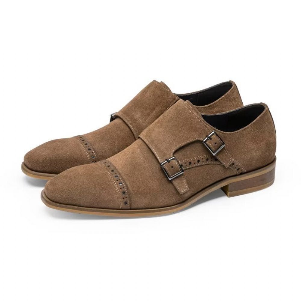 Chaussures Formelles Pour Hommes Chic Boucle Fermeture Monkstraps Habillées - Marron