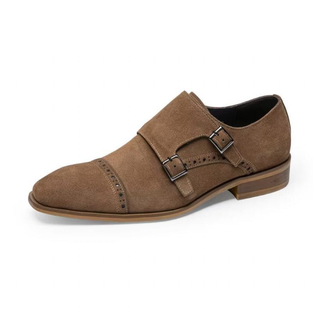 Chaussures Formelles Pour Hommes Chic Boucle Fermeture Monkstraps Habillées - Marron