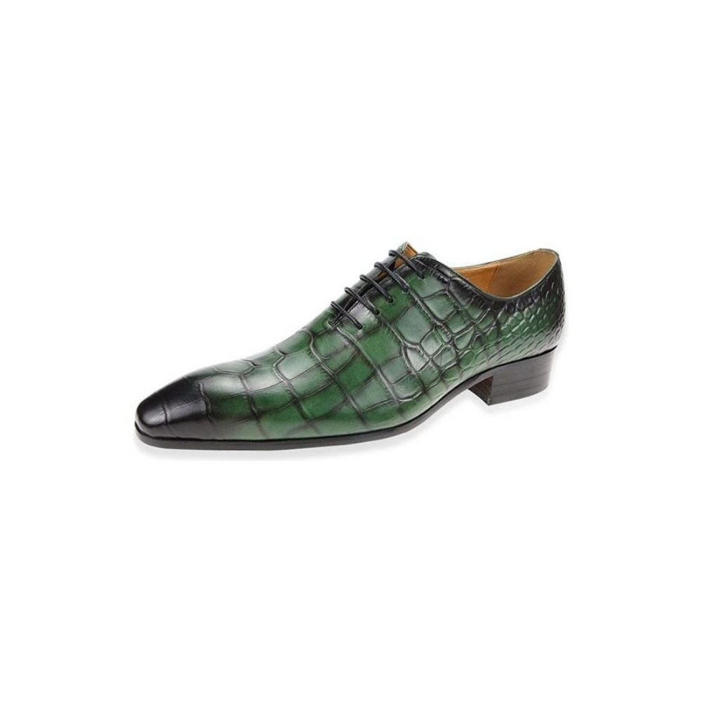 Chaussures Formelles Pour Hommes Chic Crocprint Bout Pointu Oxford Habillées - Vert