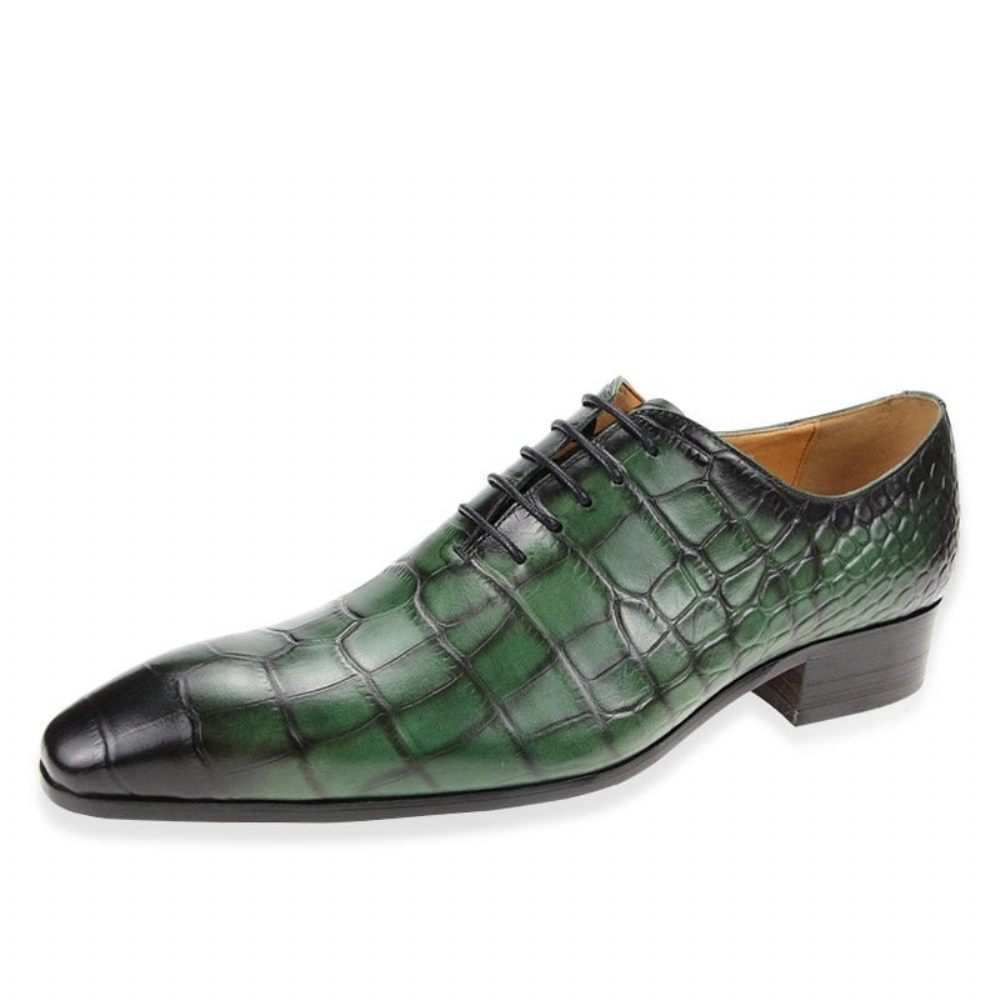 Chaussures Formelles Pour Hommes Chic Crocprint Bout Pointu Oxford Habillées - Vert