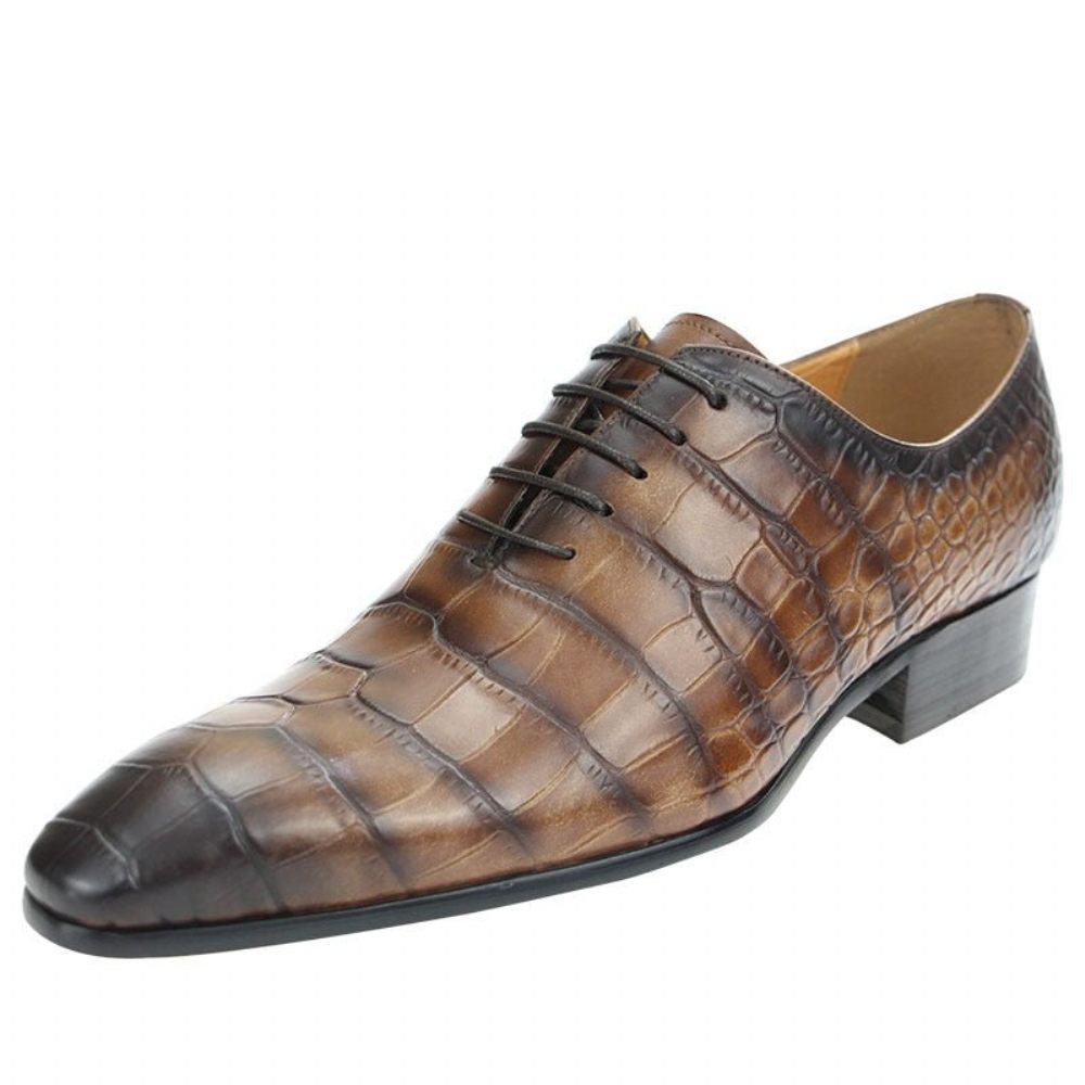 Chaussures Formelles Pour Hommes Chic Crocprint Bout Pointu Oxford Habillées - Café